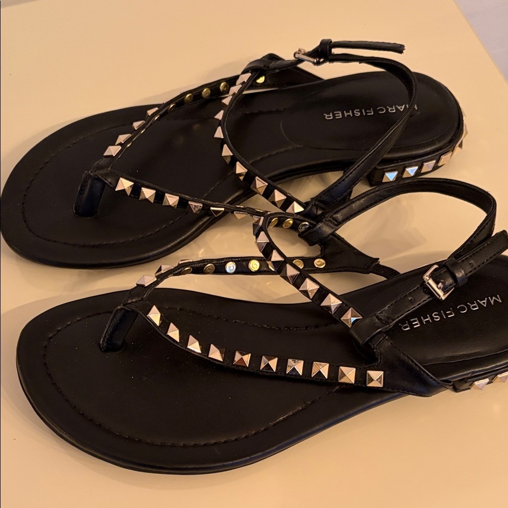 Marc Fisher Black Sandals with Silver Studs